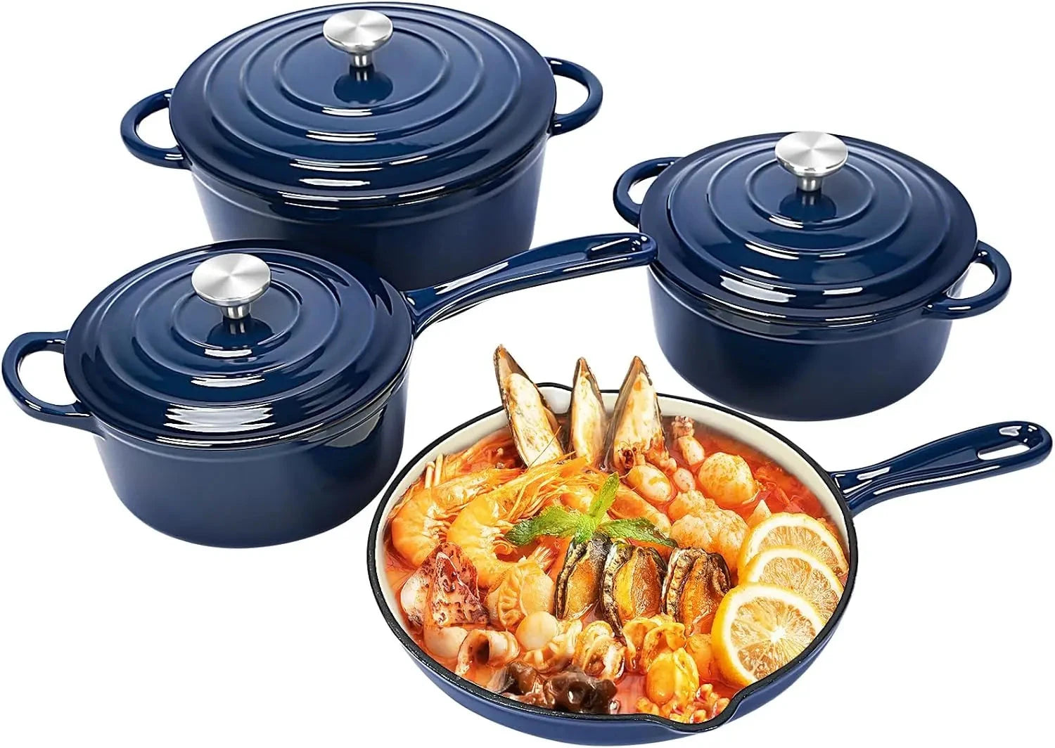 Nonstick Enameled Cast Iron Cookware Set 7-Pcs Ohberri