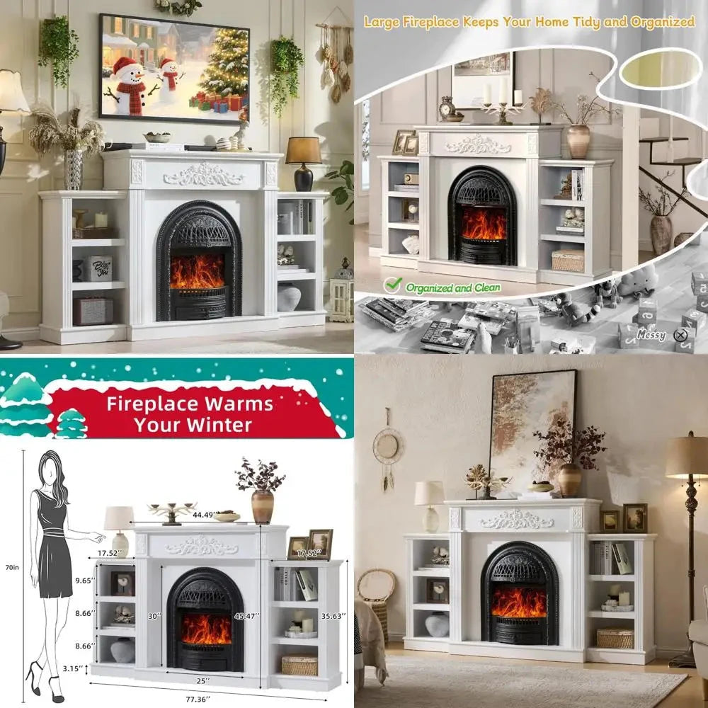78" electric fireplace with mantel,farmhouse tv stand with 30" electric fireplaces heater Ohberri