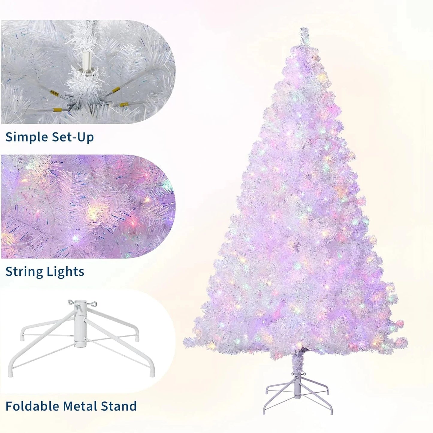 4.5/6/7.5/9Ft Prelit Christmas Tree Rose Gold Tinsel Christmas Tree With Warm White Led Lights Sparkle Ohberri