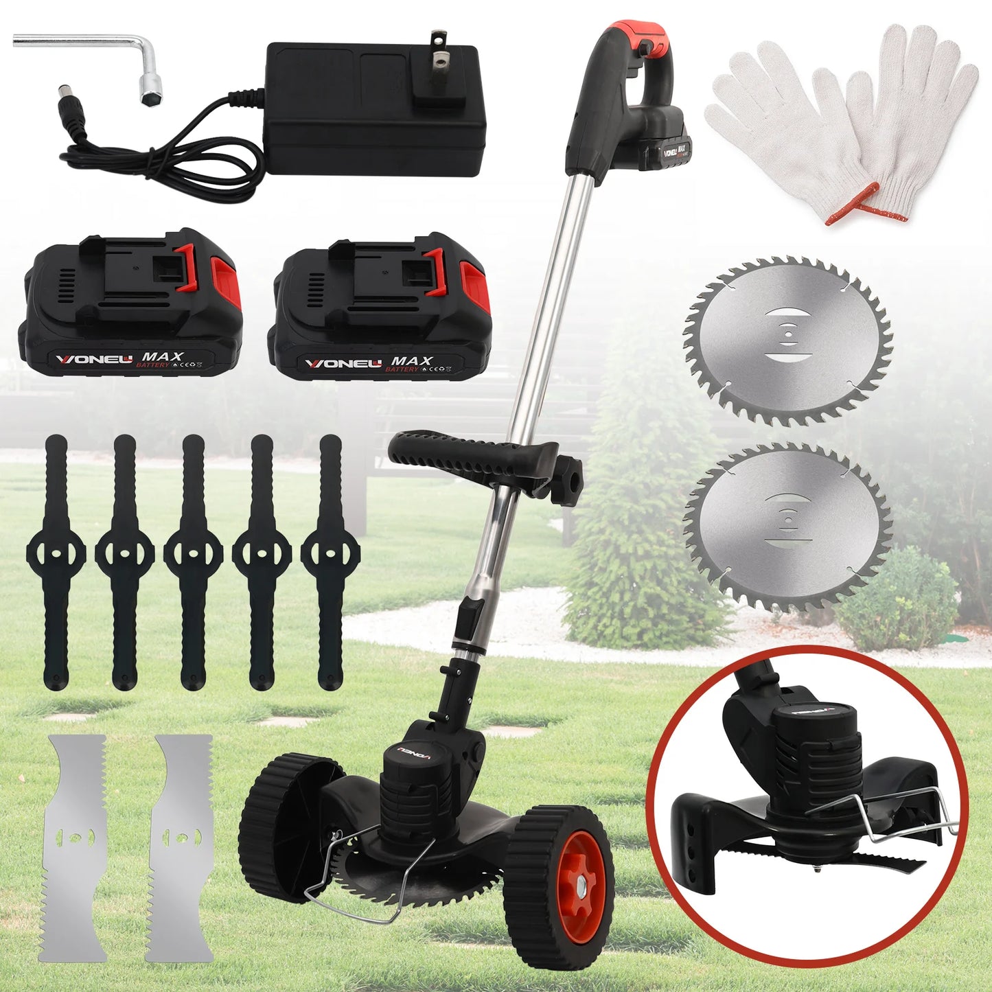 Electric Weed Wacker String Grass Trimmer Cordless with 2x2.0Ah Battery 21V Lightweight Lawn Grass for Garden and Yard Lawn - Ohberri