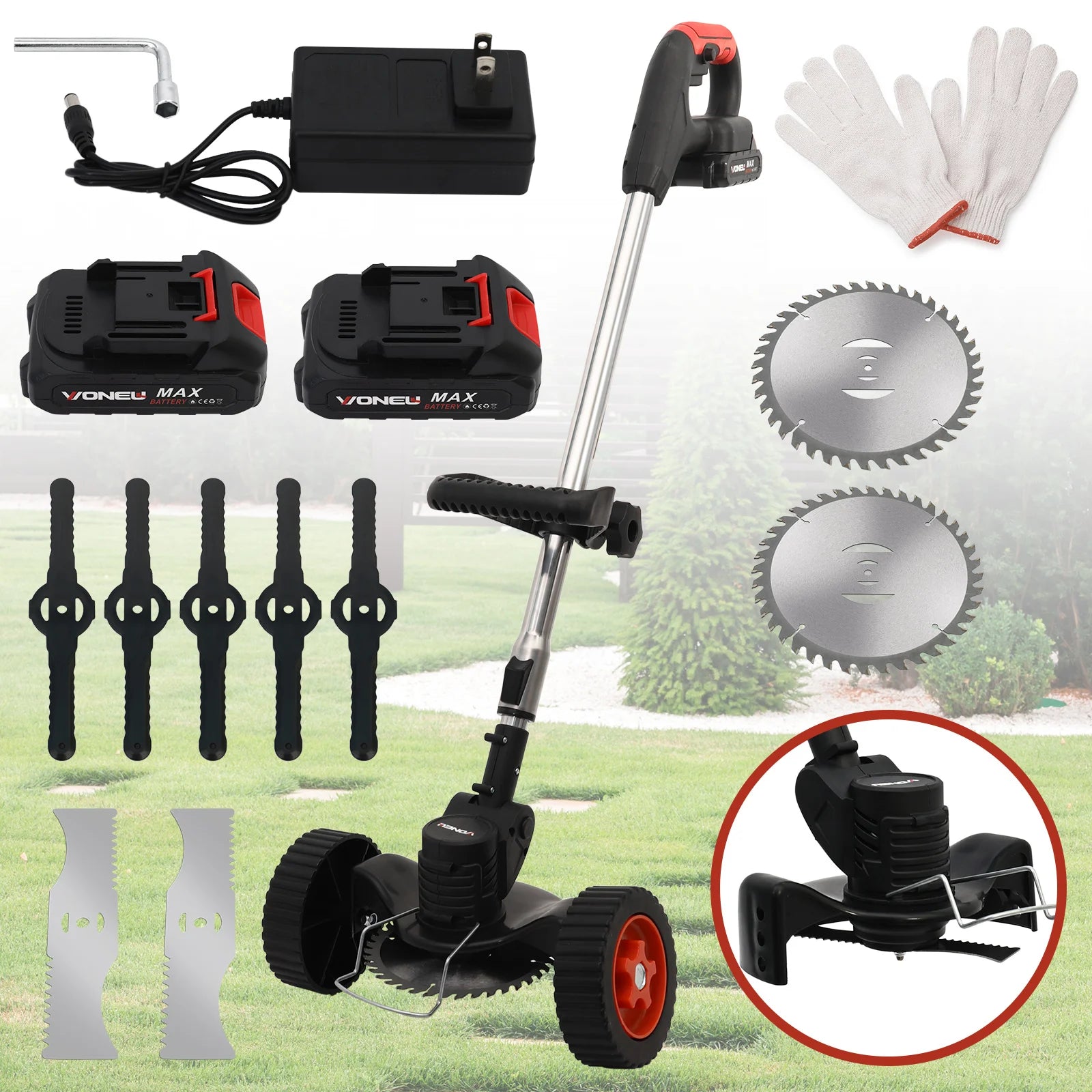 Electric Weed Wacker String Grass Trimmer Cordless with 2x2.0Ah Battery 21V Lightweight Lawn Grass for Garden and Yard Lawn - Ohberri