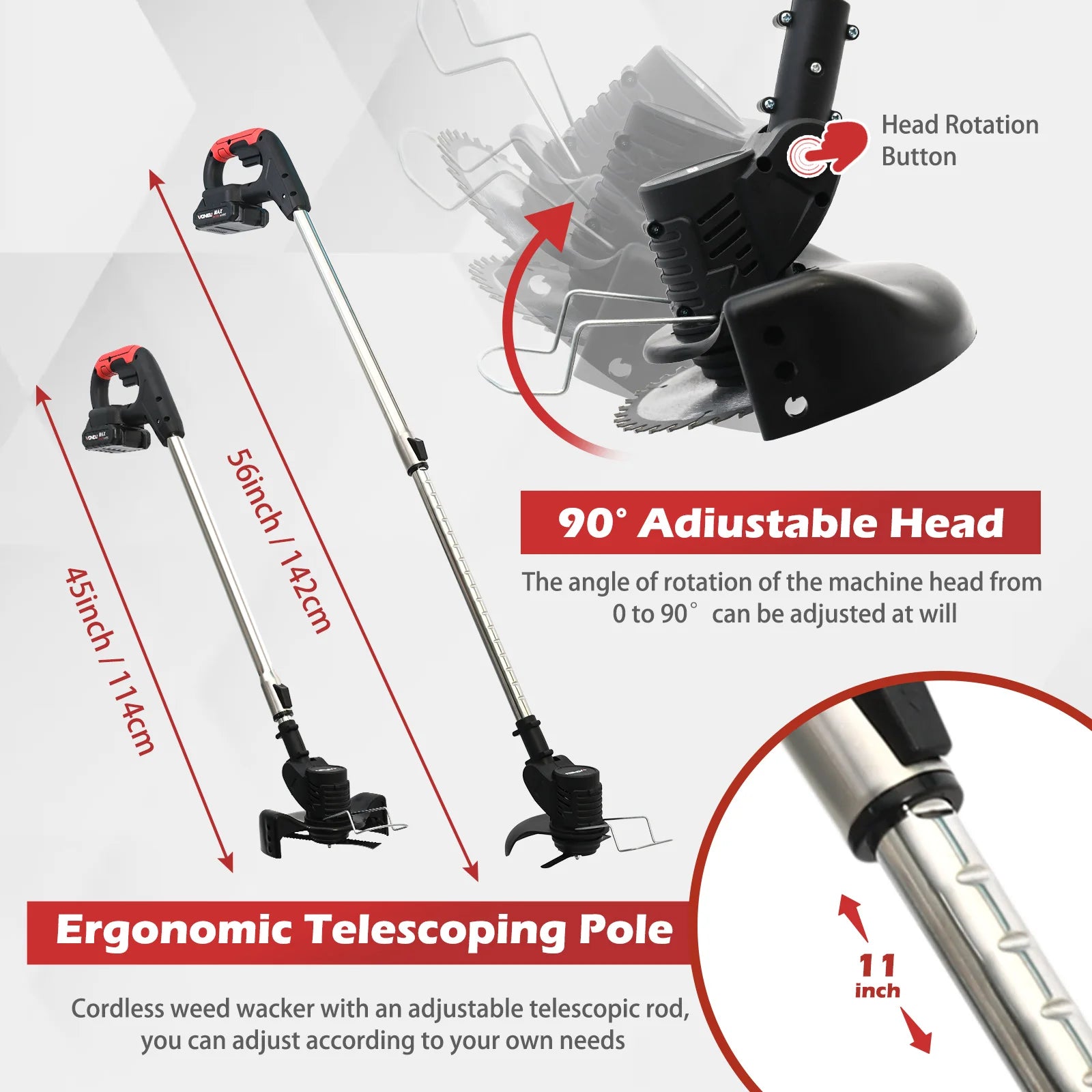 Electric Weed Wacker String Grass Trimmer Cordless with 2x2.0Ah Battery 21V Lightweight Lawn Grass for Garden and Yard Lawn - Ohberri