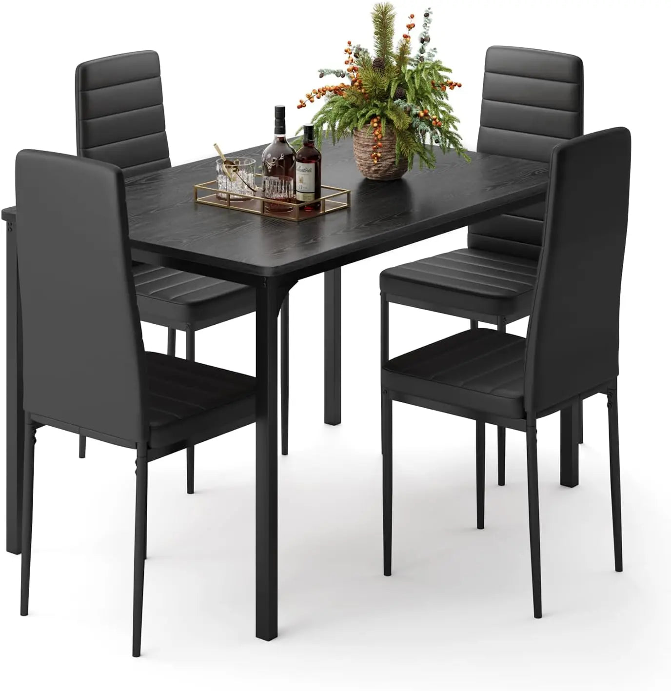 Dining Table Set for 4, Kitchen Table Chairs Set of 4, 5 Piece Kitchen Table Set with 4 Upholstered PU Leather Chairs - Ohberri