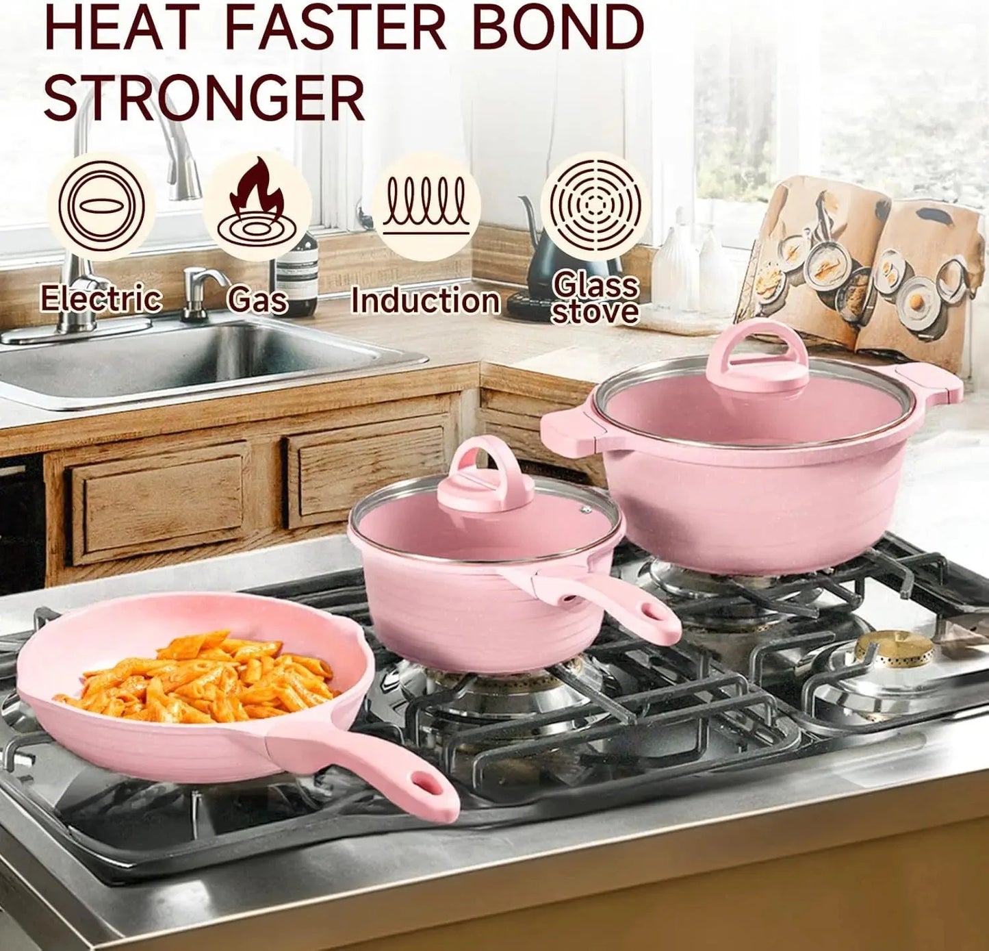 Pink Pots and Pans Set Nonstick 23pcs Induction Ohberri