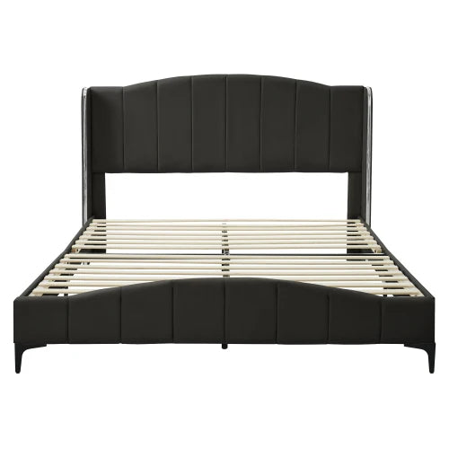 3 Pieces Bedroom Set with Queen Size PU Leather Upholstered Platform Bed and Elegant PU Nightstand with 2 Drawers , Black - Ohberri