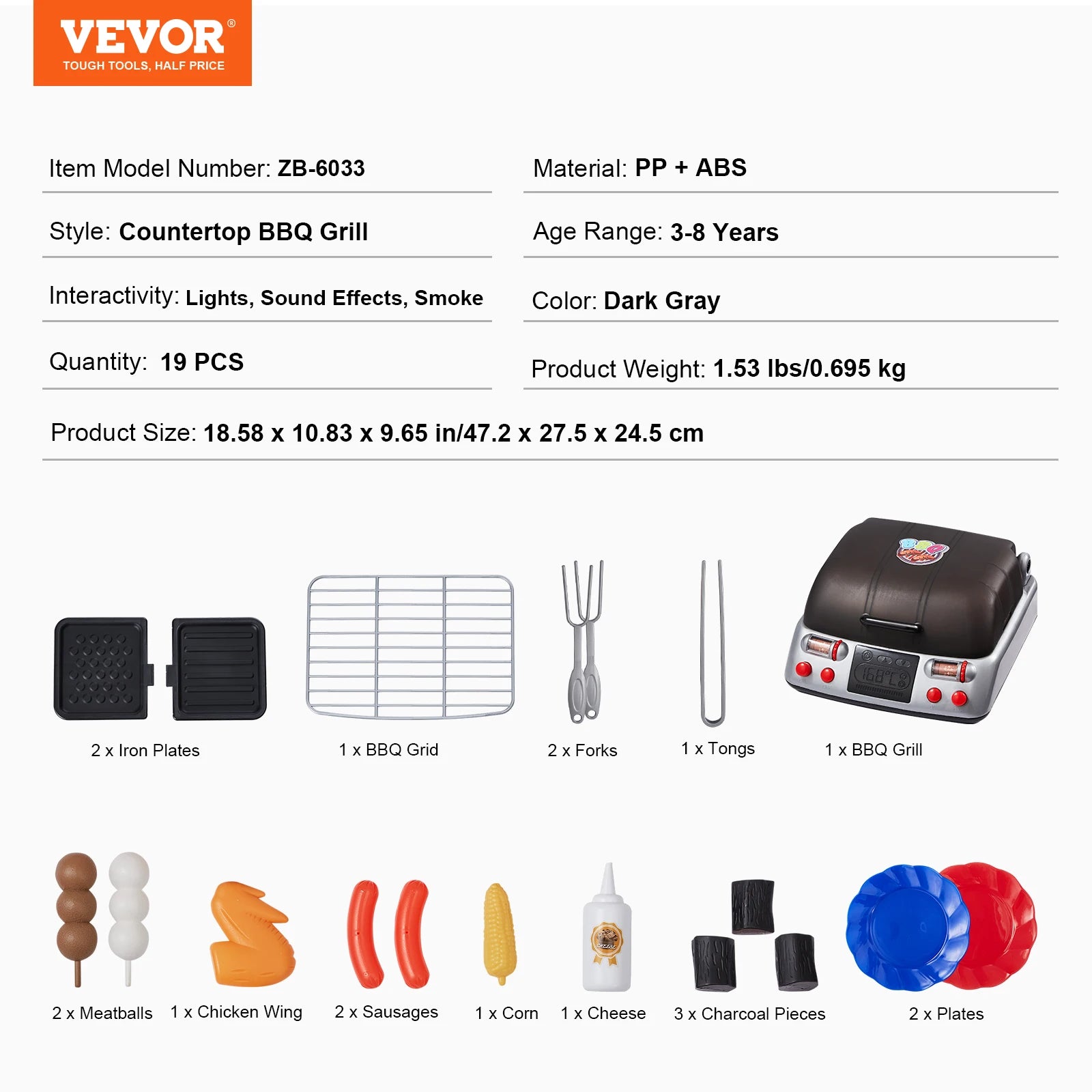 Kids BBQ Grill Toy Set with Pretend Smoke Sound Kitchen - Ohberri