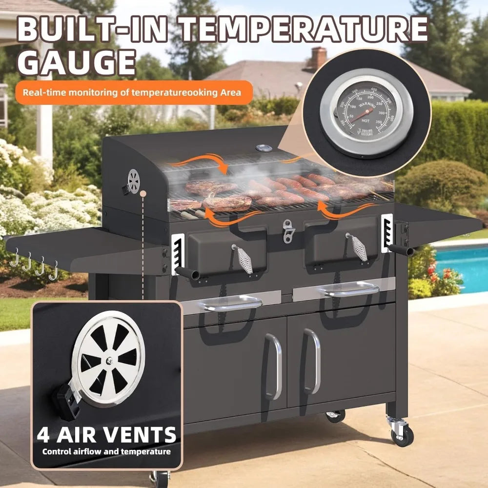 36 In Extra Large Charcoal Grill - 620 Sq.In Oversized BBQ Area with Thermometer & Individual Lifting Charcoal Trays - Ohberri
