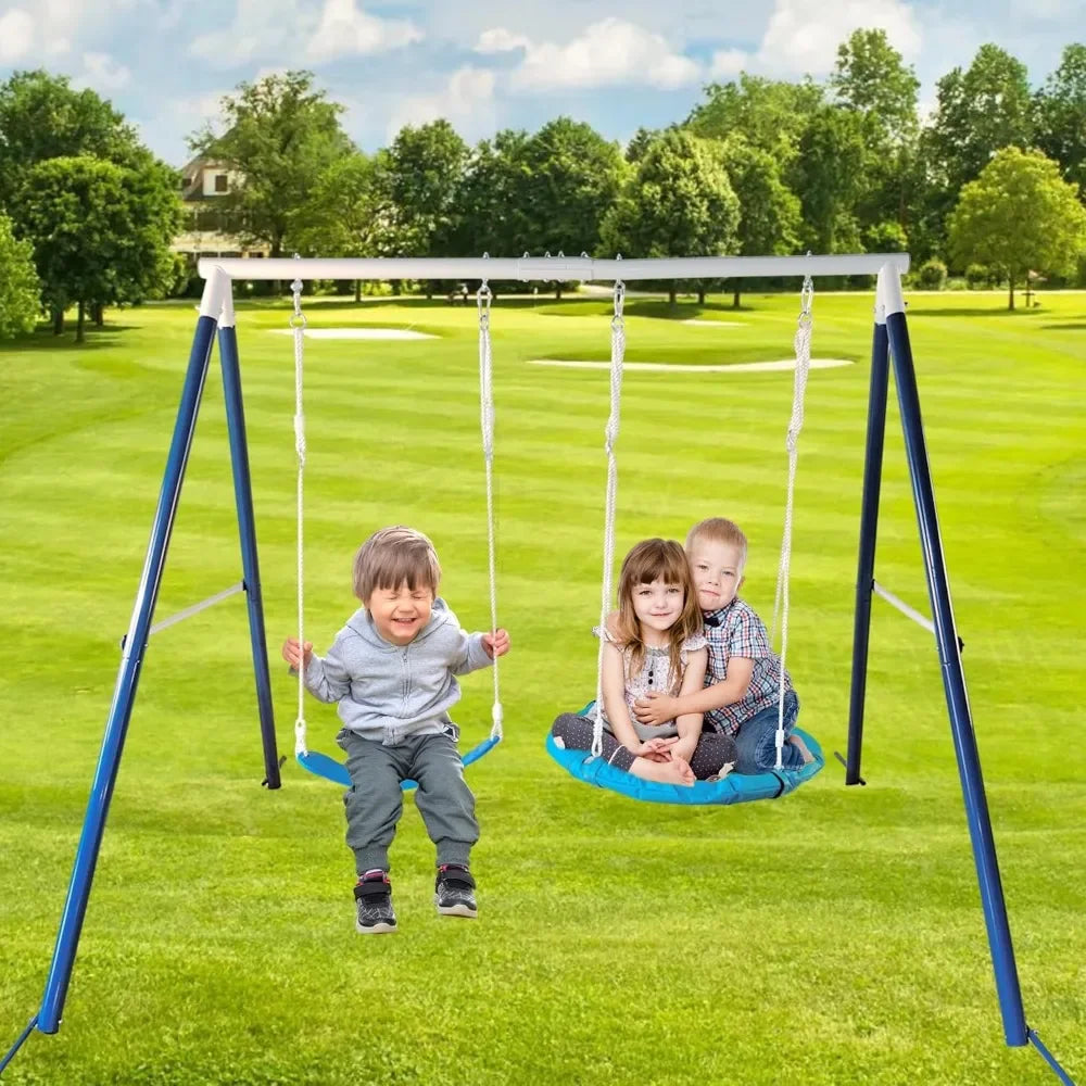 Swing Sets for Backyard with Kids Slide Outdoor Heavy-Duty Metal Playset for Kids 440lbs 5 in 1 Swing Set Ohberri
