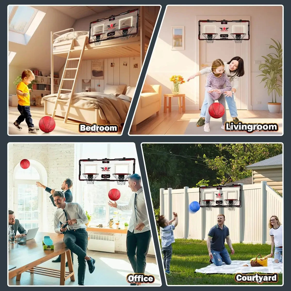 Basketball Hoop x2 Indoor Outdoor Electric Mini Basketball Scoreboard 4x Balls Ohberri