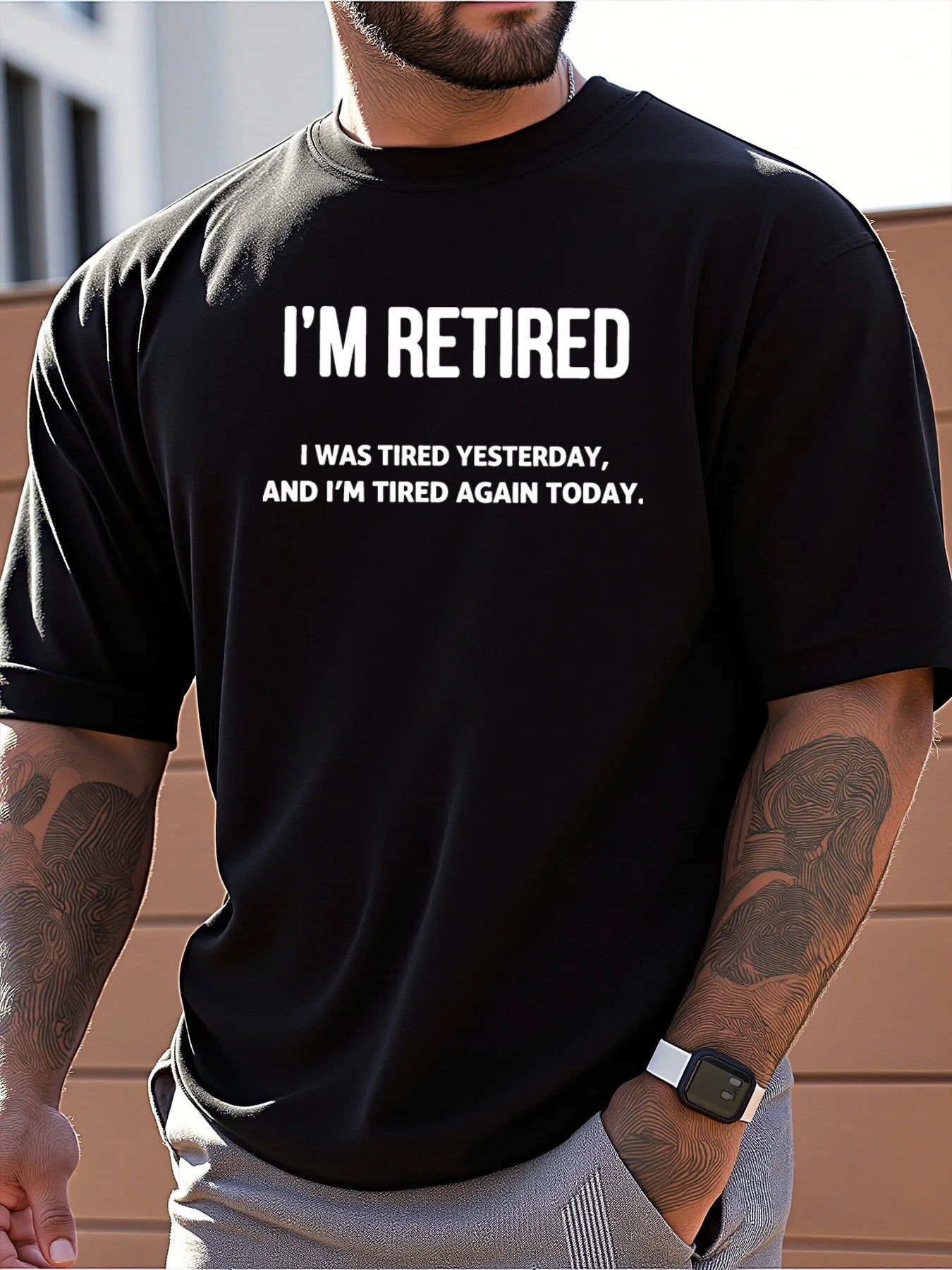 I'm Retired Print Casual Round Neck Short Sleeved T-shirt Ohberri