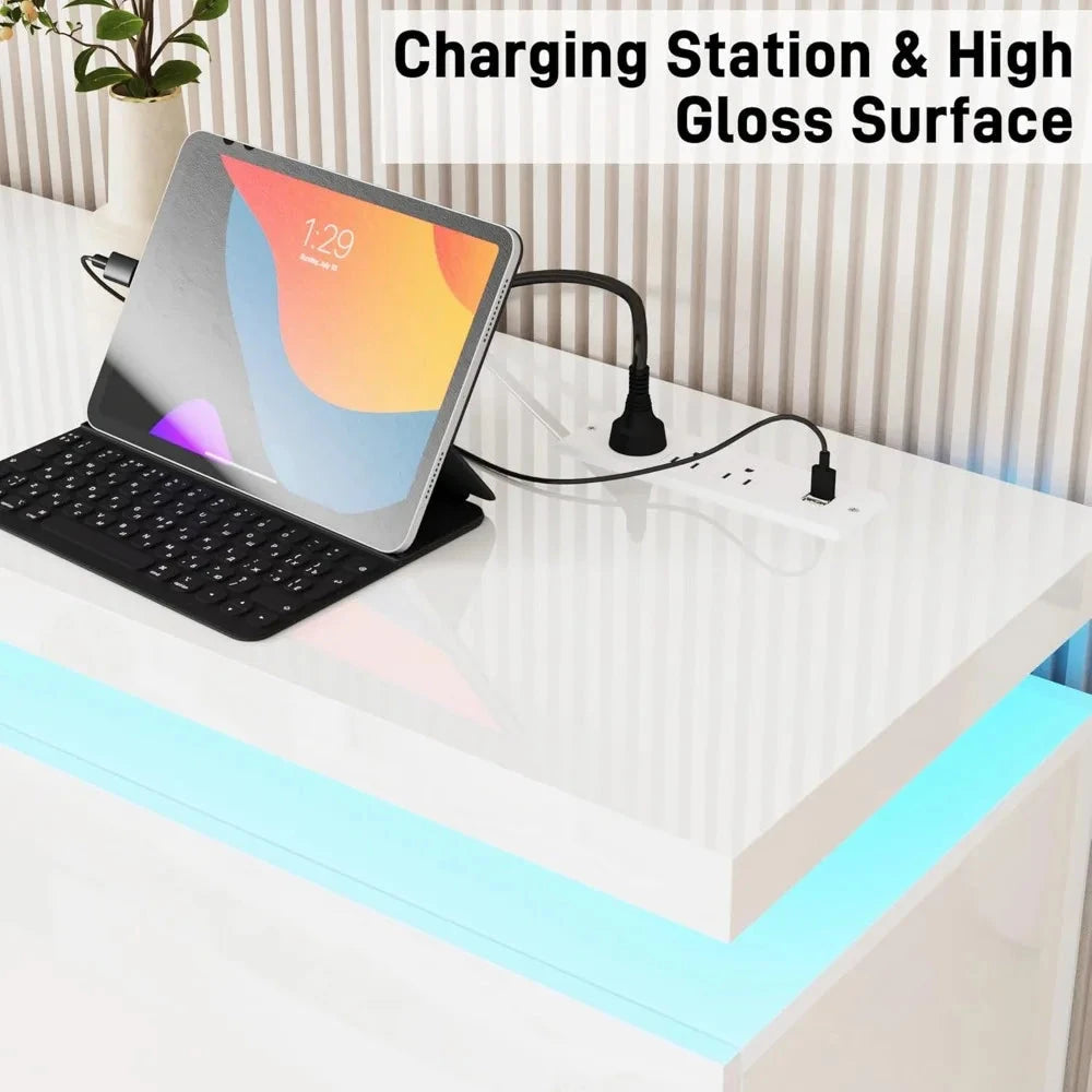 71Inch LED TV Stand with 40In Fireplace for 80Inch TV, Modern with Power Outlet, High Gloss Ohberri