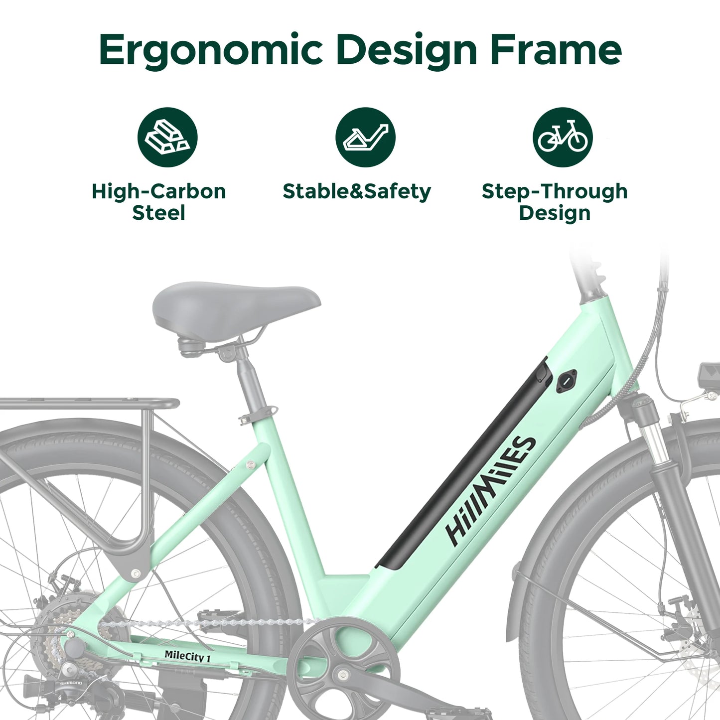 26'' Commuter Electric Bicycle 700W Peak Motor 7 Speed Electric Bike, Green - Ohberri