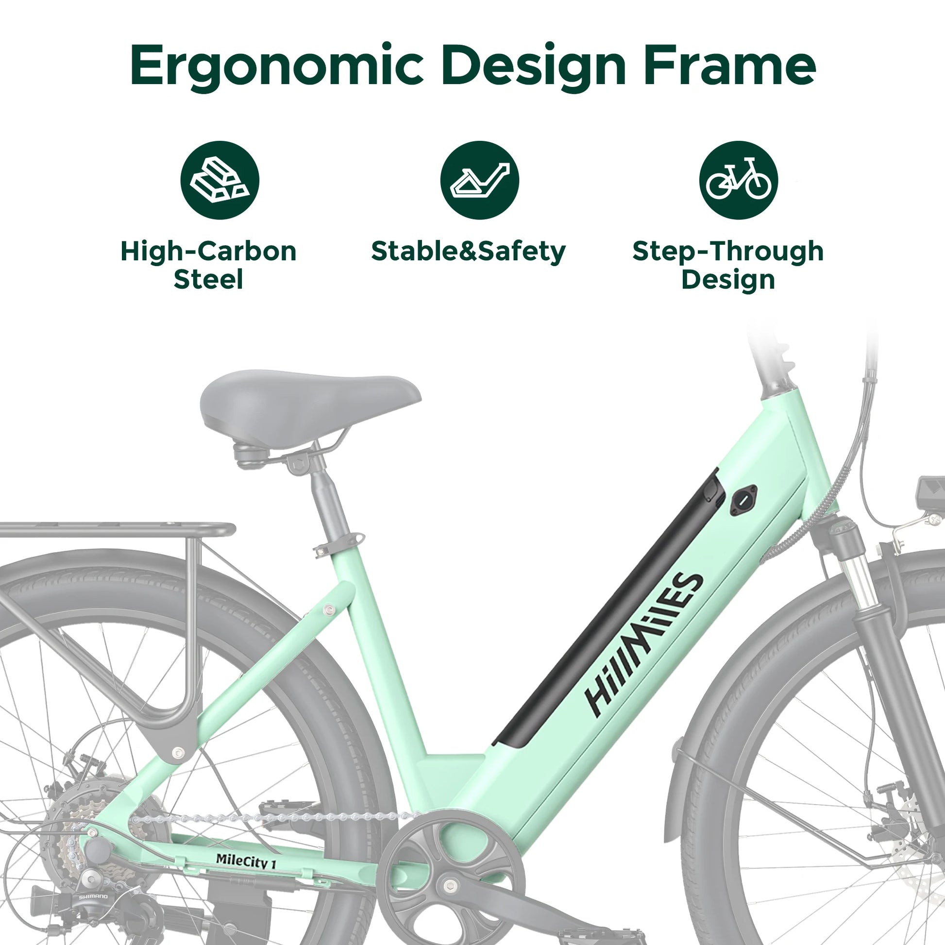 26'' Commuter Electric Bicycle 700W Peak Motor 7 Speed Electric Bike, Green - Ohberri