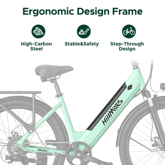 26'' Commuter Electric Bicycle 700W Peak Motor 7 Speed Electric Bike, Green - Ohberri