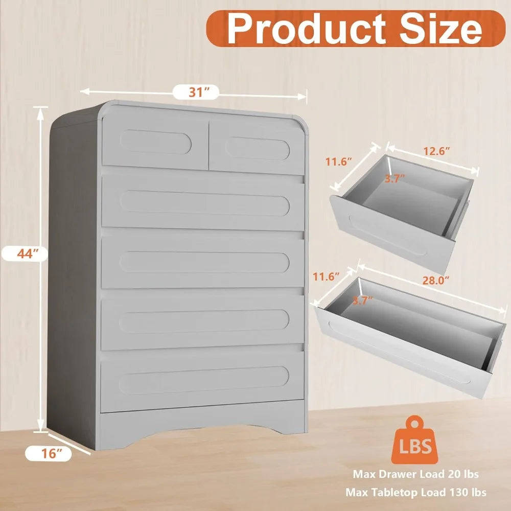 4 Pcs Bedroom Set, Dresser and Nightstand Sets, Including Modern Wooden Tall 6 Drawer Dressers - Ohberri