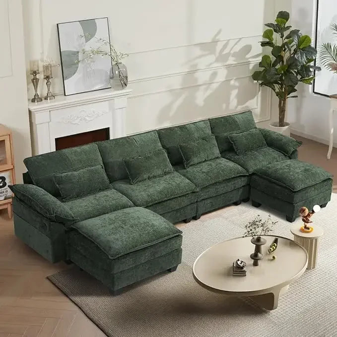 Cloud Couch Sectional with USB, Movable Ottoman, 3-Layer, Modern - Ohberri
