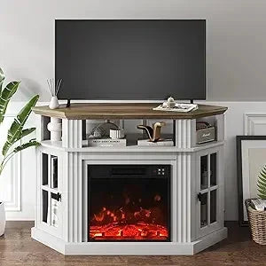 Corner tv stand with fireplace for 55" televisions, storage cabinets Ohberri