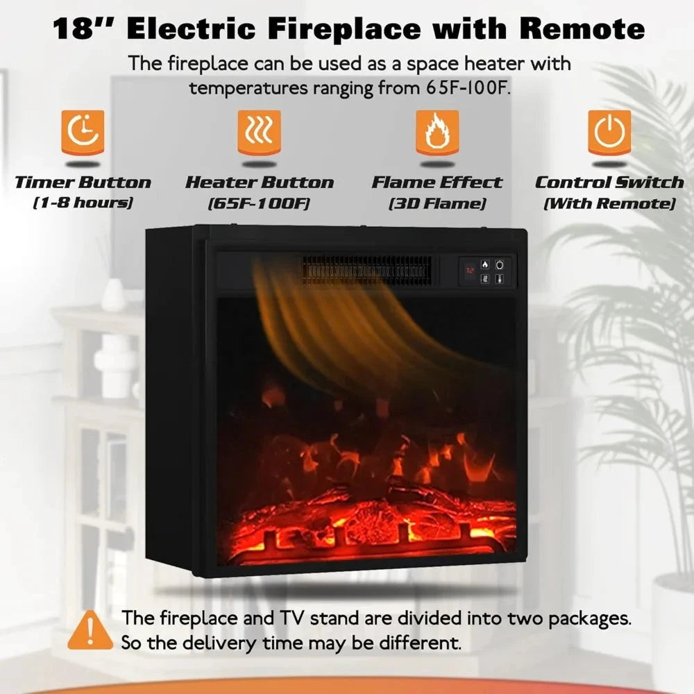 Corner tv stand with fireplace for 55" televisions, storage cabinets Ohberri