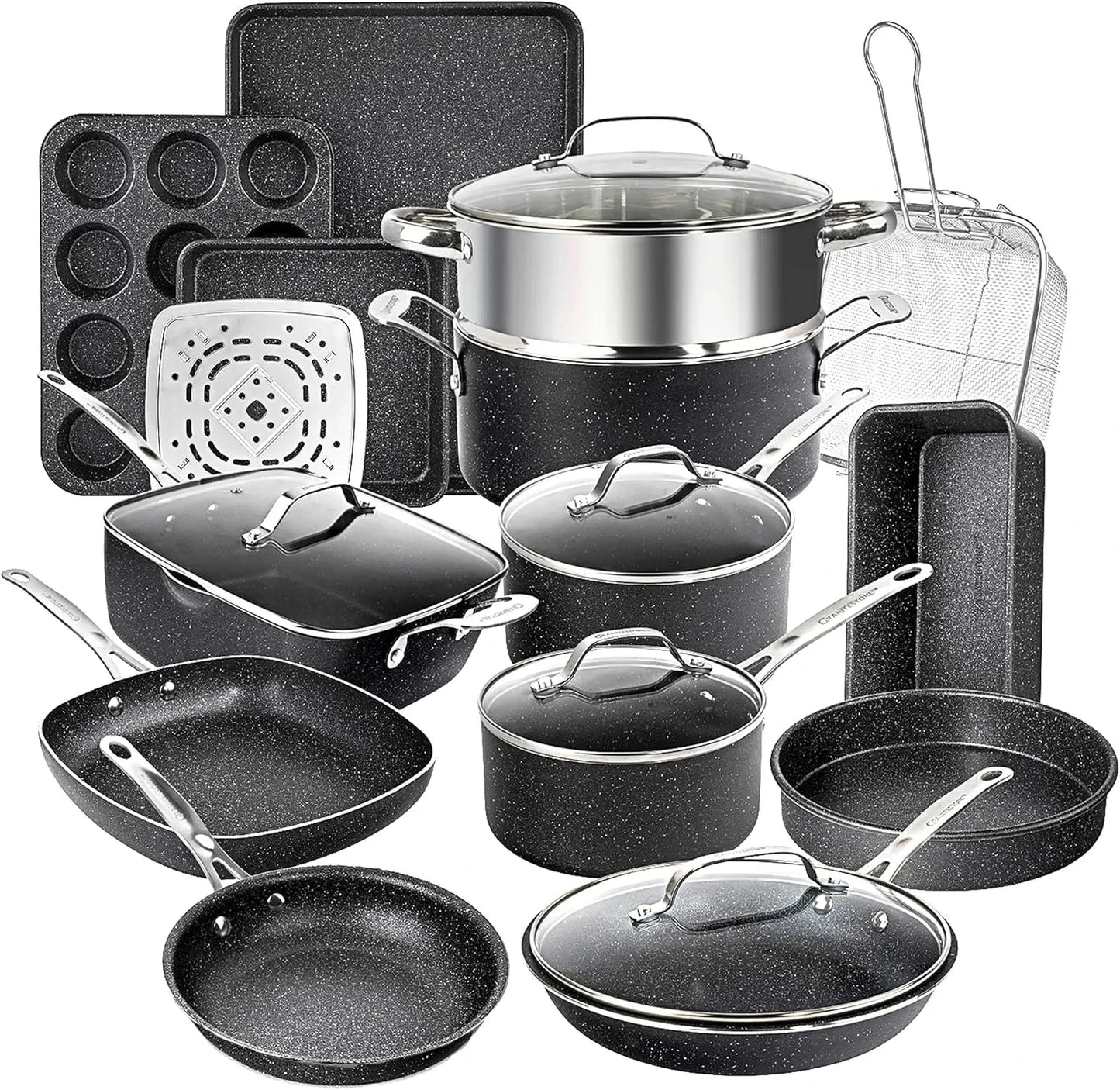 True 20 Pc Pots and Pans Set Non Stick Cookware Set with Deep Square Pan and Bakeware Set, Non Toxic Ohberri
