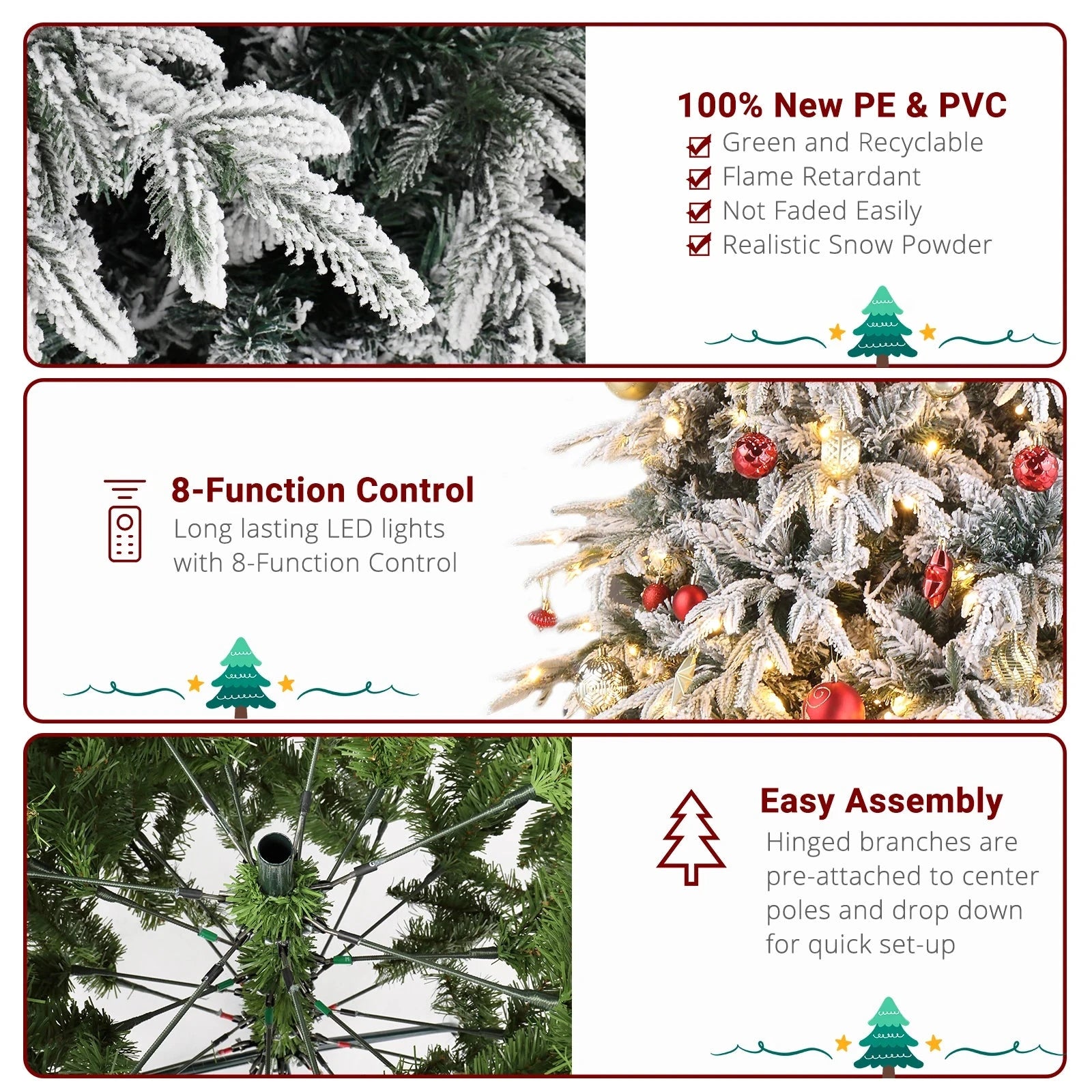 7ft Automatic Tree Structure Single-Sided PVC Material Green Flocking 1687 Branches 450 Lights Warm Color 8 Modes Ohberri