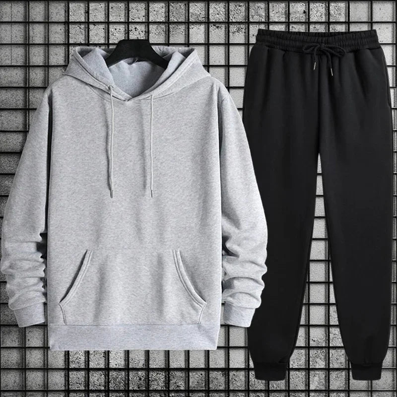 Men's Sportswear Solid Color Hoodie + Sweatpants Tracksuit Ohberri