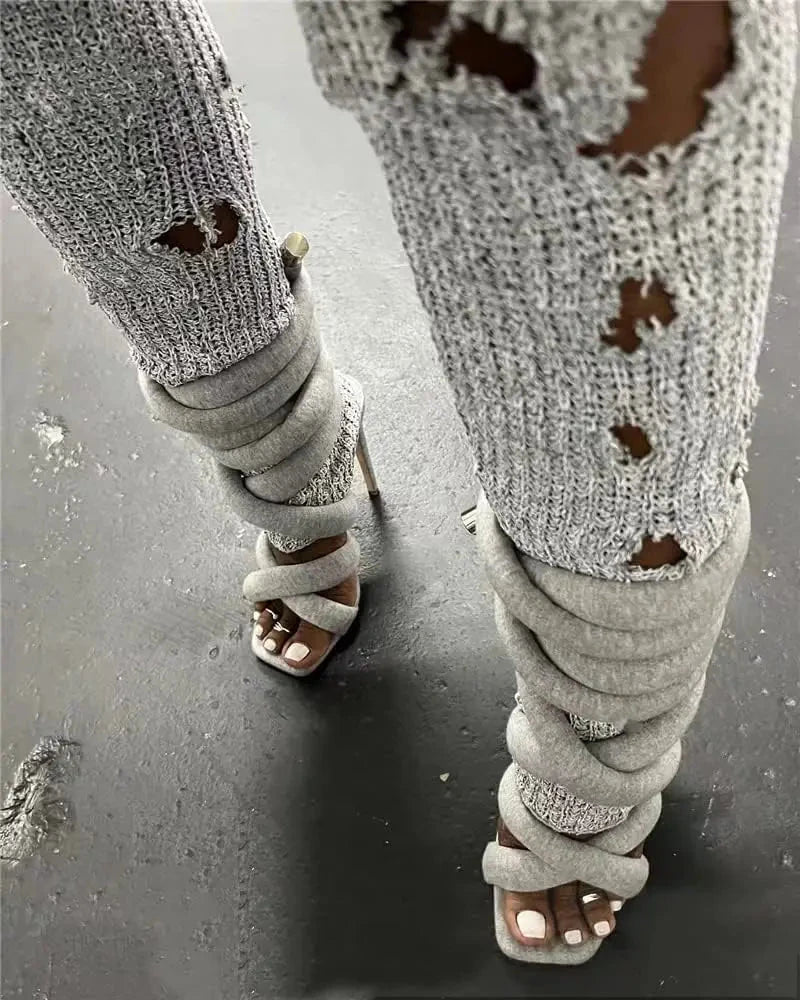 Grey strappy gladiator Heels Ohberri