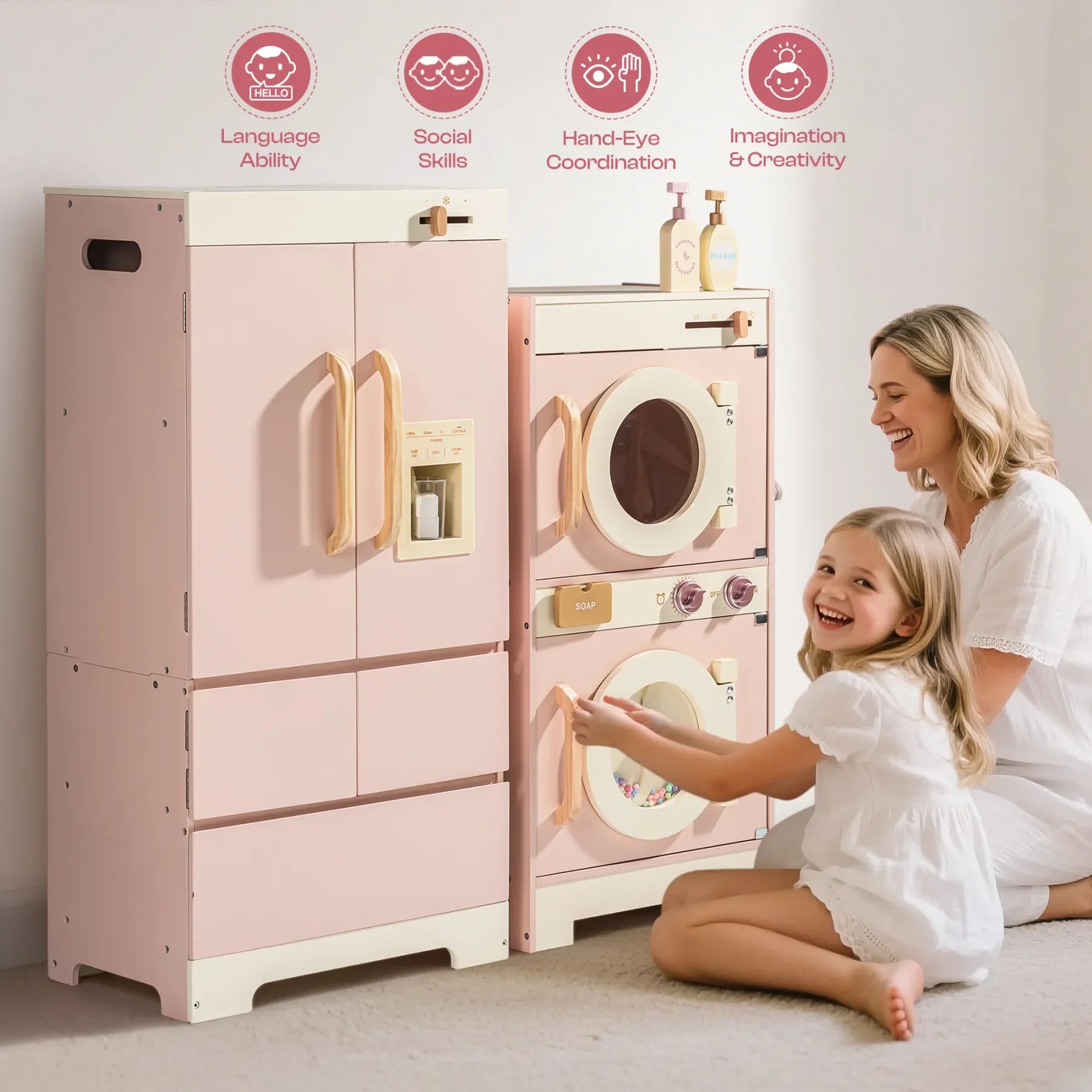 Kitchen Play set with Realistic Sound Pretend Play Gift for Boys Girls Pink - Ohberri