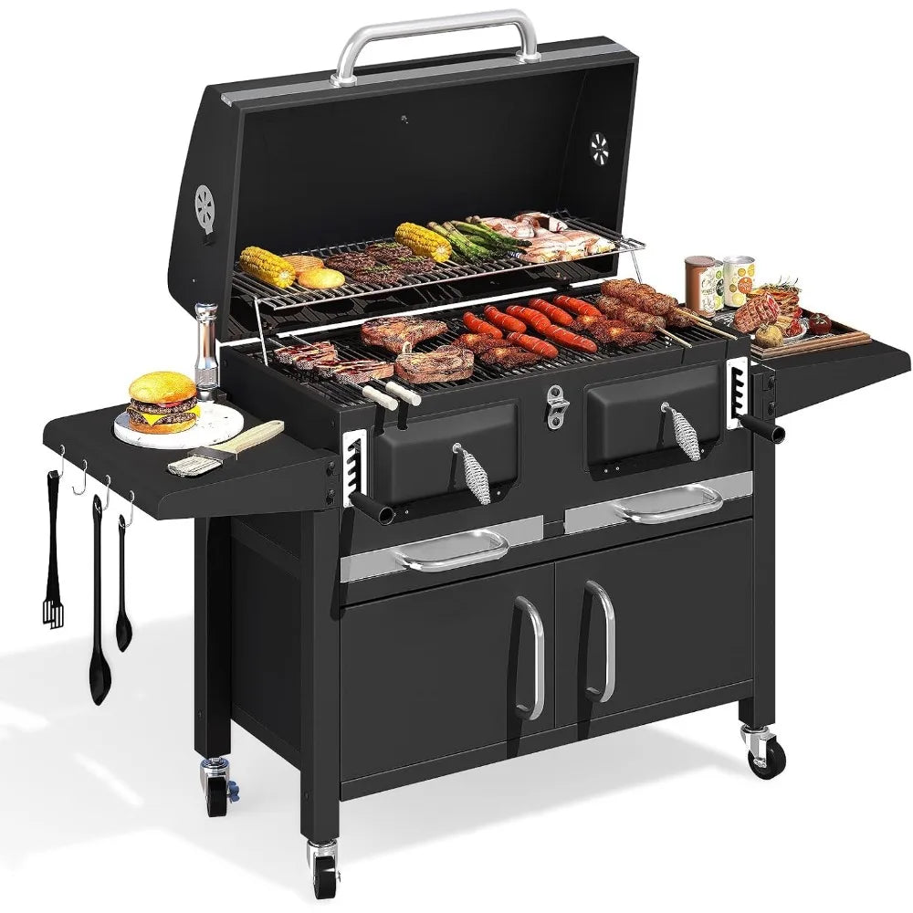 36 In Extra Large Charcoal Grill - 620 Sq.In Oversized BBQ Area with Thermometer & Individual Lifting Charcoal Trays - Ohberri