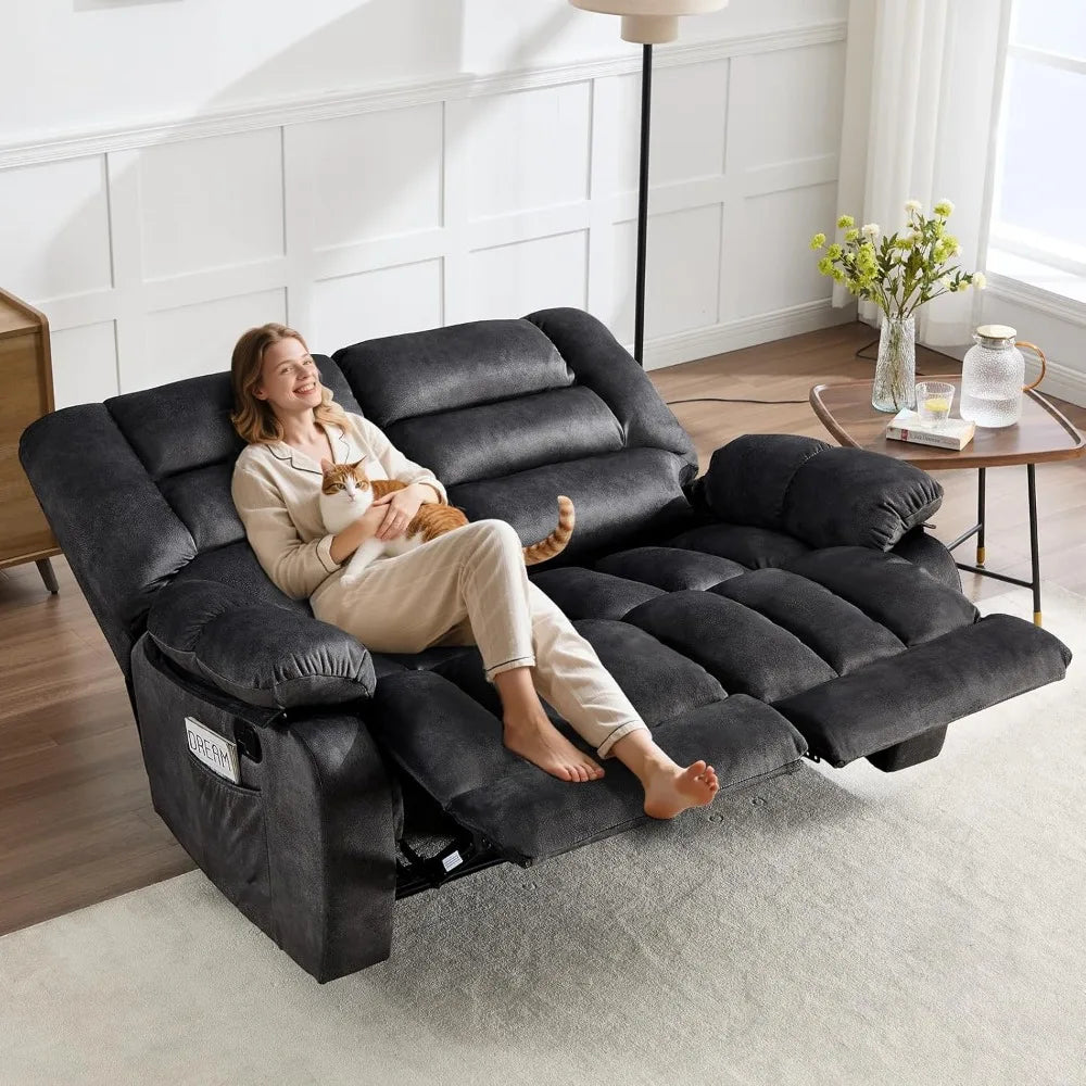 Modern Reclining Sofa with Overstuffed Arms-Grey - Ohberri