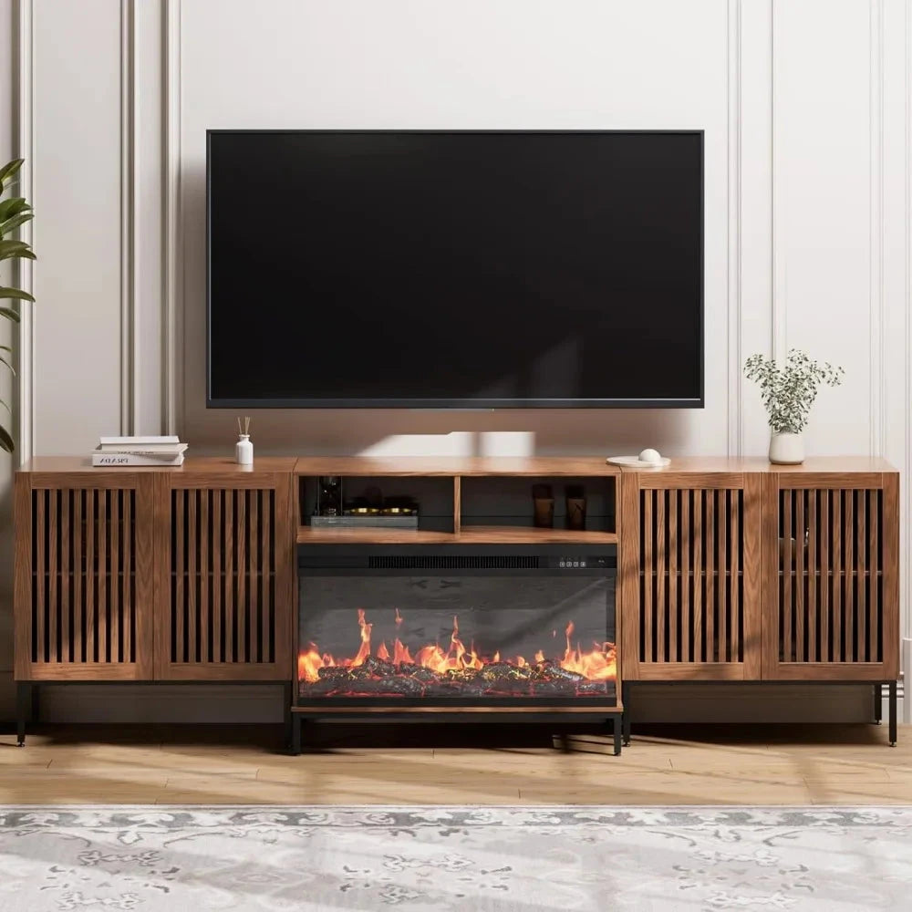 3-Sided Glass Farmhouse Fireplace for TVs Up to 100 Inch with 36" Electric Fireplace, Rustic Ohberri