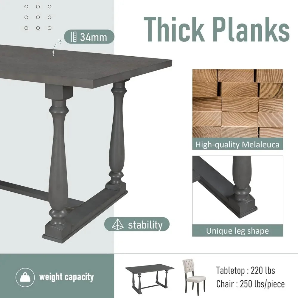 6 Pieces Dining Table Chair Set with Bench, Rectangle 4 Upholstered Chairs & a Wood Kitchen for Persons, Modern Style Room - Ohberri