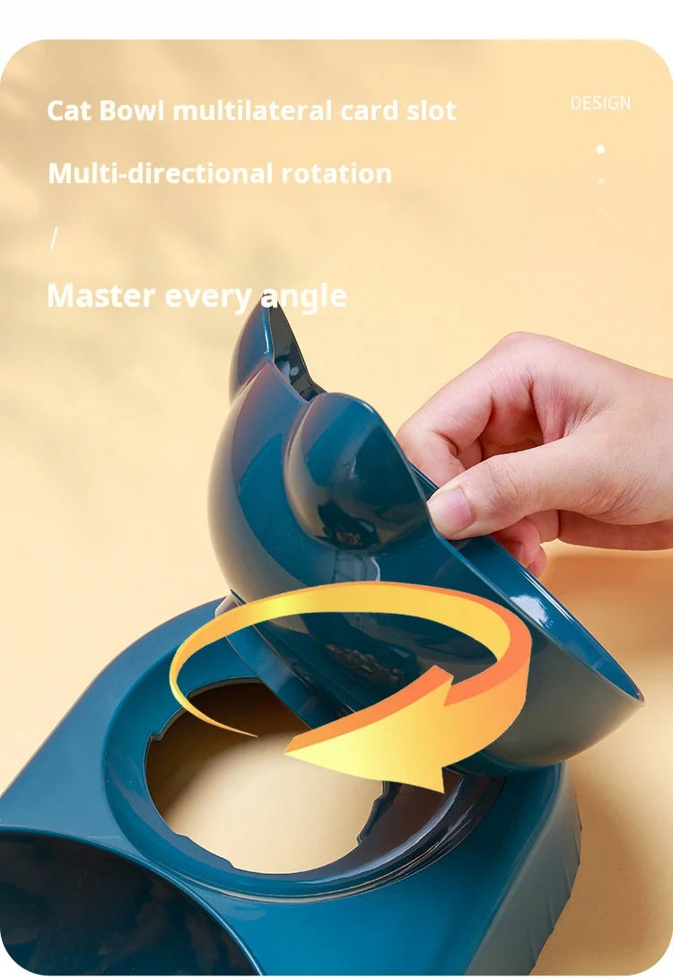 Pet Bowls With Water Feeder, 3 In 1 Ear Design Tilted Cat Water And Food Bowl Set With Gravity Water Bottle For Neck Protection Ohberri