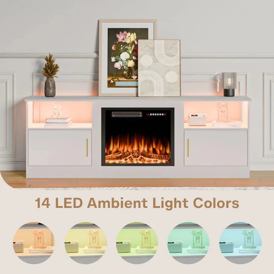 Fireplace TV Stand with 70" TV Stand with LED Lighting Ohberri
