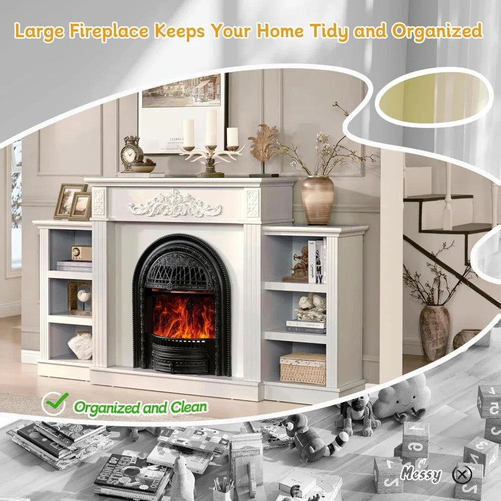 78" electric fireplace with mantel,farmhouse tv stand with 30" electric fireplaces heater Ohberri