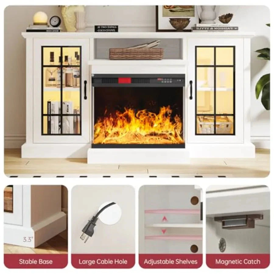 59'' Fireplace TV Stand 3 Sided Glass Media Entertainment Center Console Table for TVs up to 65'' Ohberri