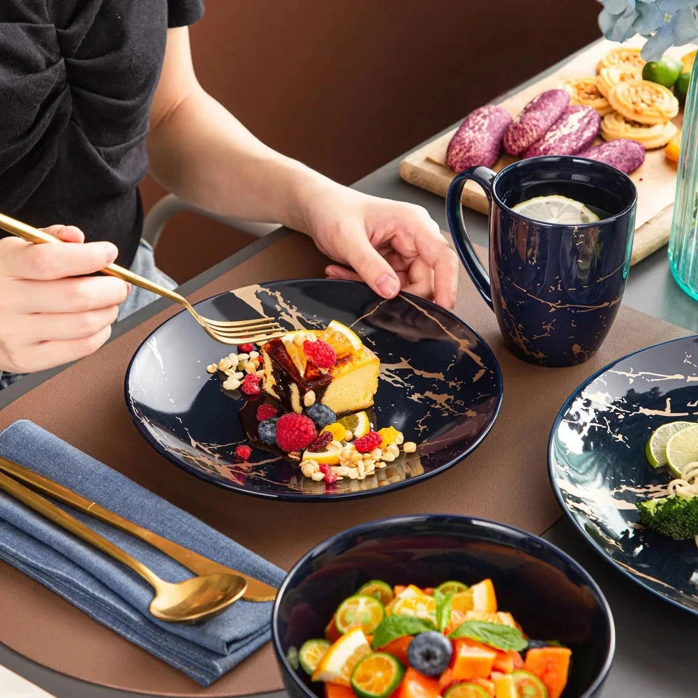 16PCS Procelain Tableware Set with Dinner Plate Cake Plate Bowls Coffee Cups Ohberri