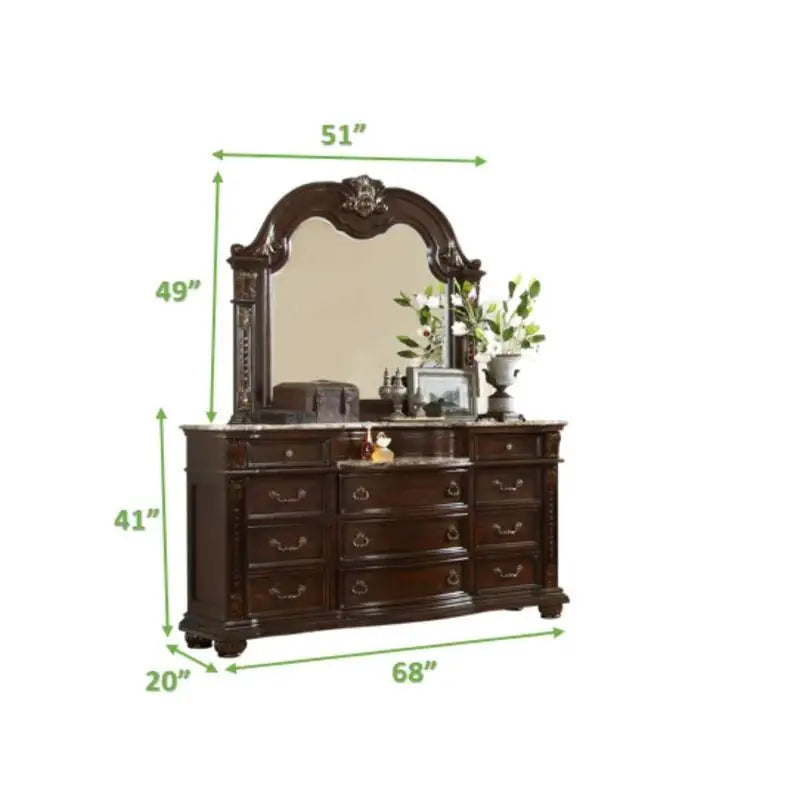 5-Piece King Bedroom Set (King Bed, Nightstand, Dresser, Chest & Mirror) Button Tufted, Wood Construction, Dark Walnut Finish - Ohberri