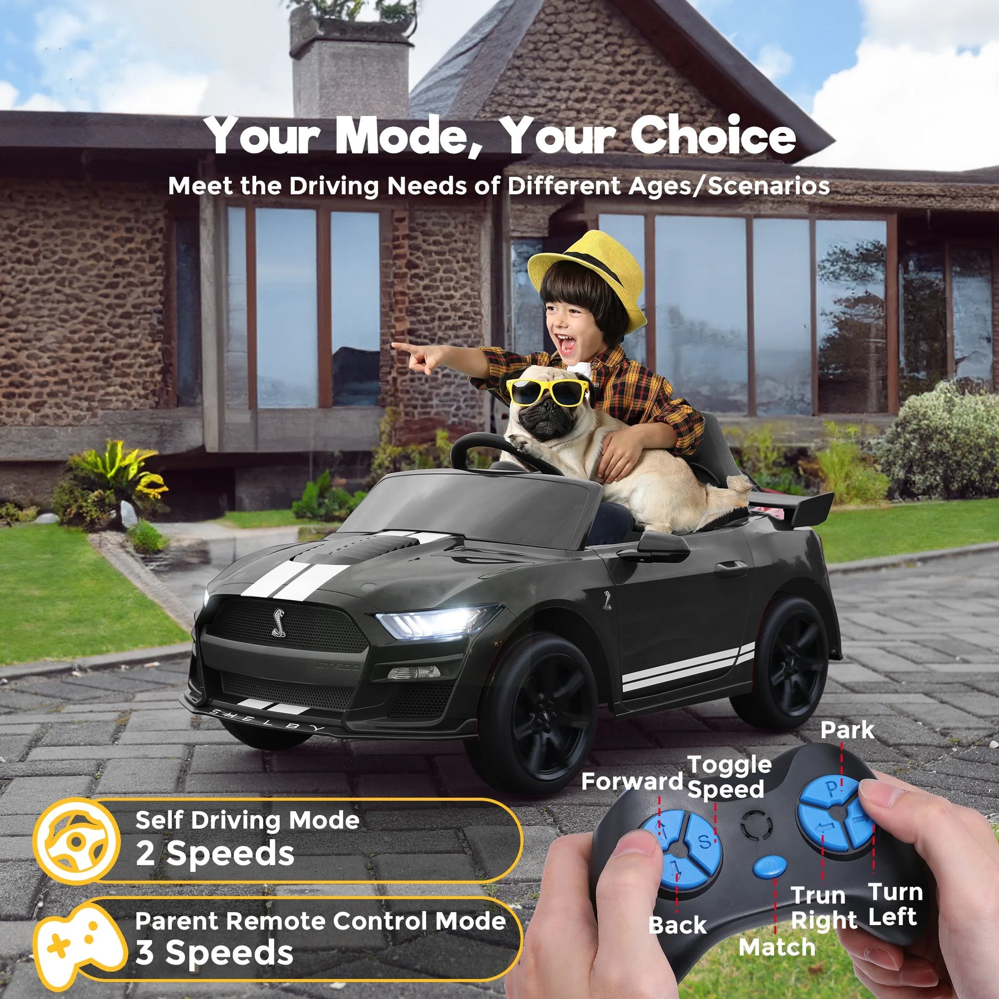 Ride On Kids Car With Remote Controls 12V Battery Powered Electric Single Seat Bluetooth - Ohberri