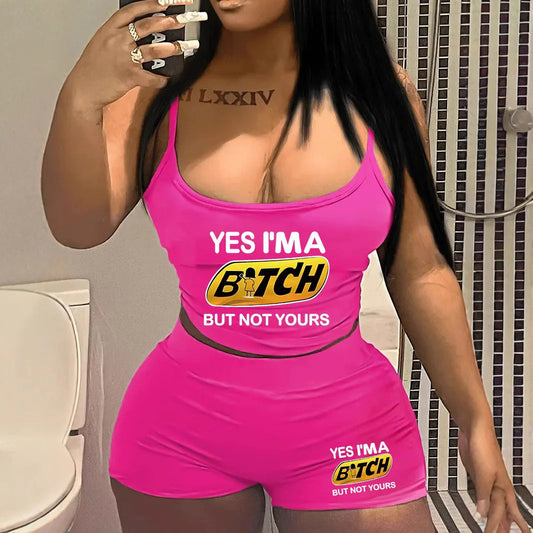 Sexy Spaghetti Strap Crop Tops And Short 2 Piece Sets Woman Outfit Ohberri