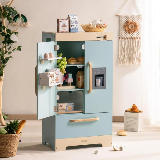 Play Kitchen Refrigerator with Ice Dispenser -Blue - Ohberri