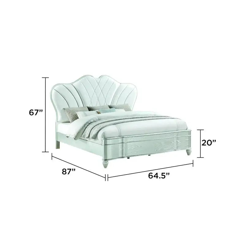 Queen Bedroom Set 5 Pc Traditional Style with Upholstered Button-Tufted Bed Made of Wood in Silver Finish - Ohberri