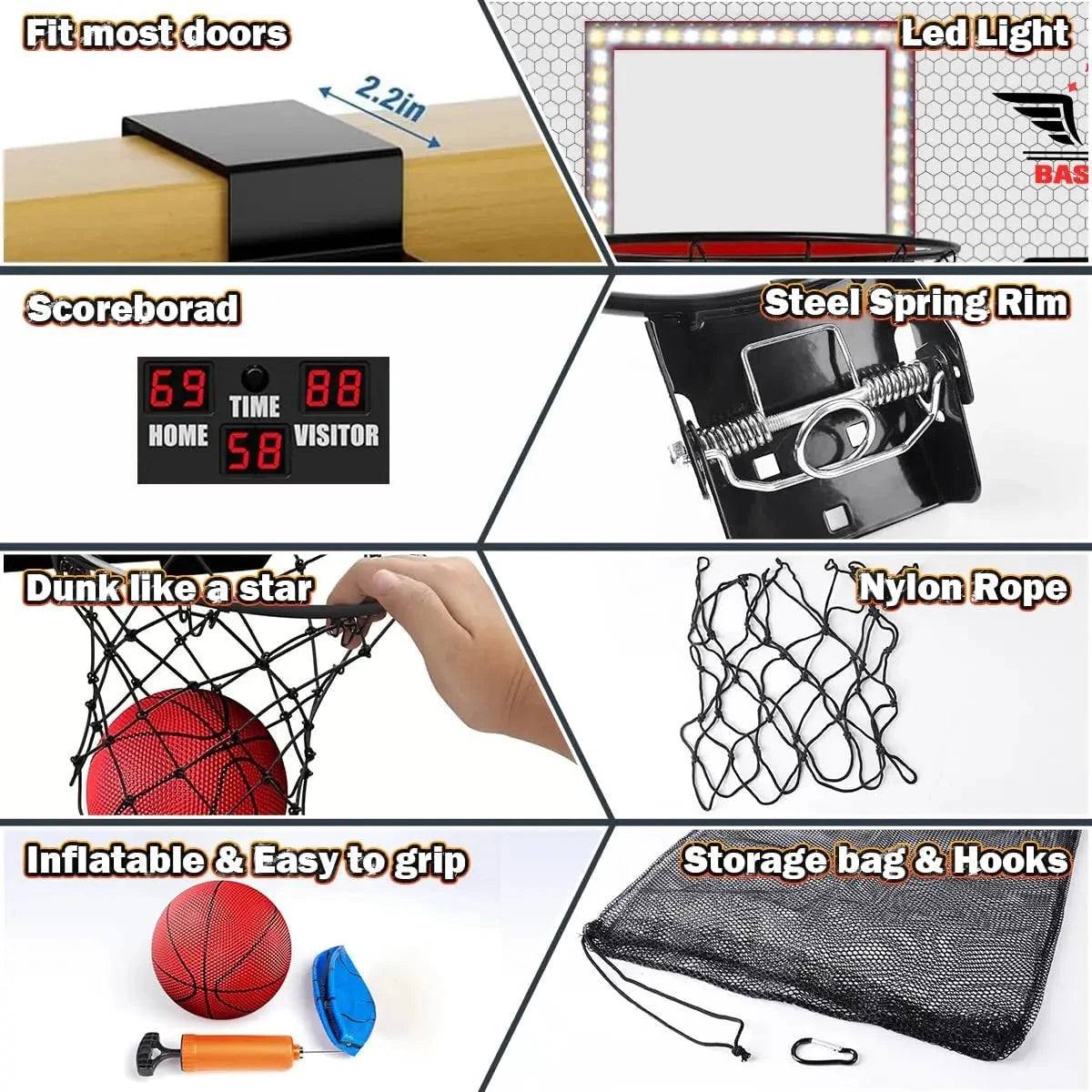 Basketball Hoop x2 Indoor Outdoor Electric Mini Basketball Scoreboard 4x Balls Ohberri