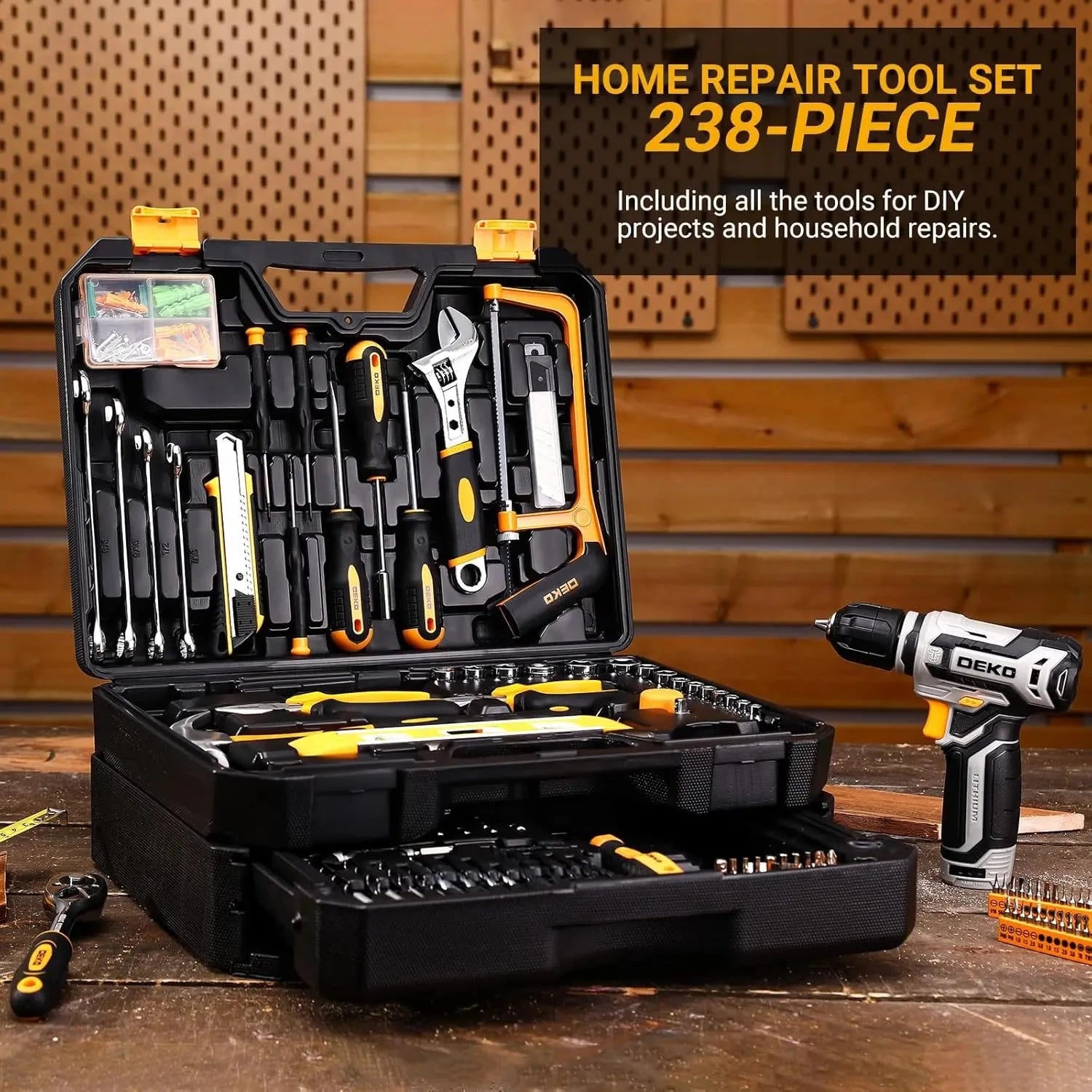 DEKO Mechanic Toolbox with 12V Power Cordless Drill Hand Repair Tools Sets Ohberri