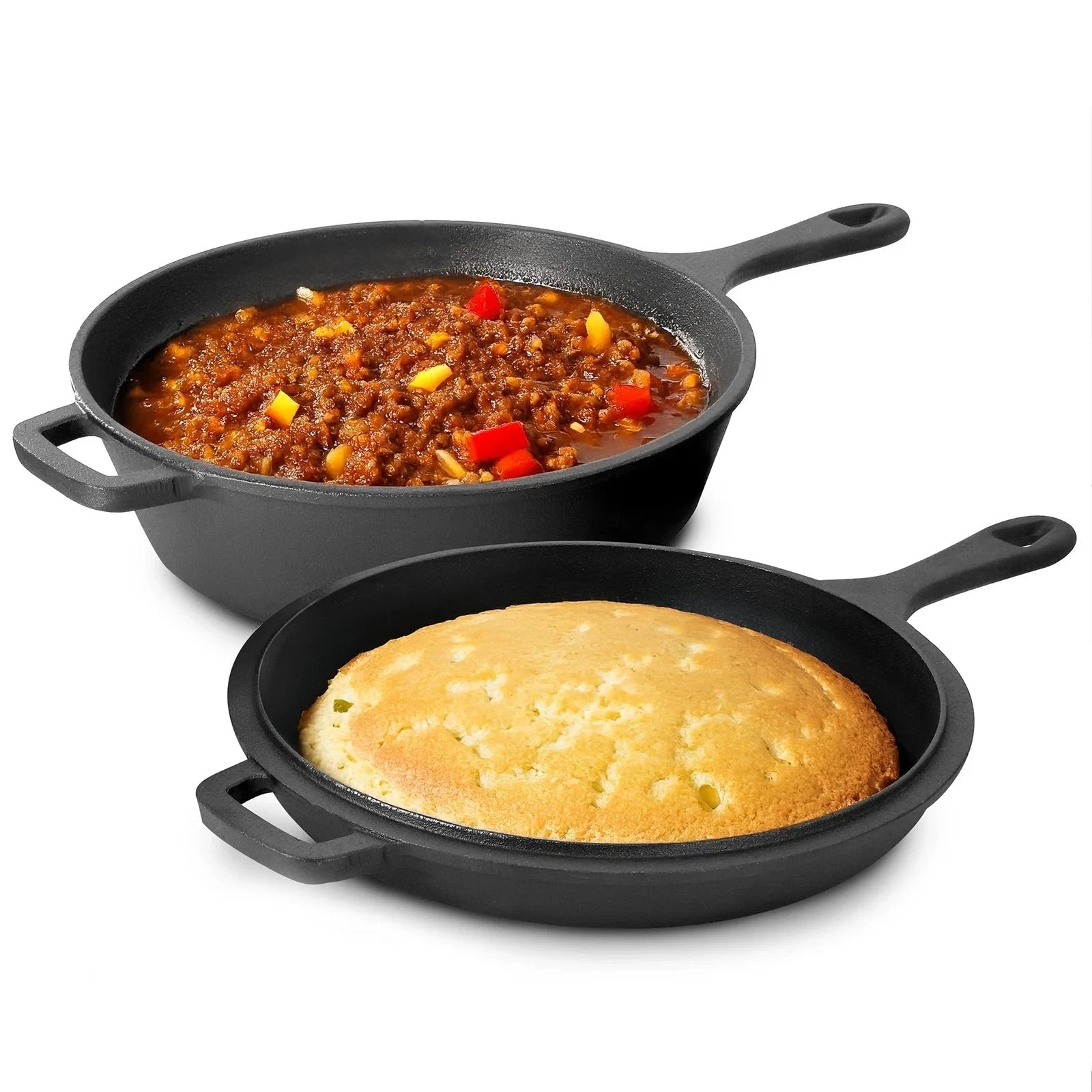 Dutch Oven & Skillet Combo,Preseasoned Cast Iron Cookware Set,2-In-1 Multi Cooker Ohberri