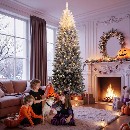 6Ft 7.5FT Prelit Christmas Tree with Lights Slim Artificial Ohberri