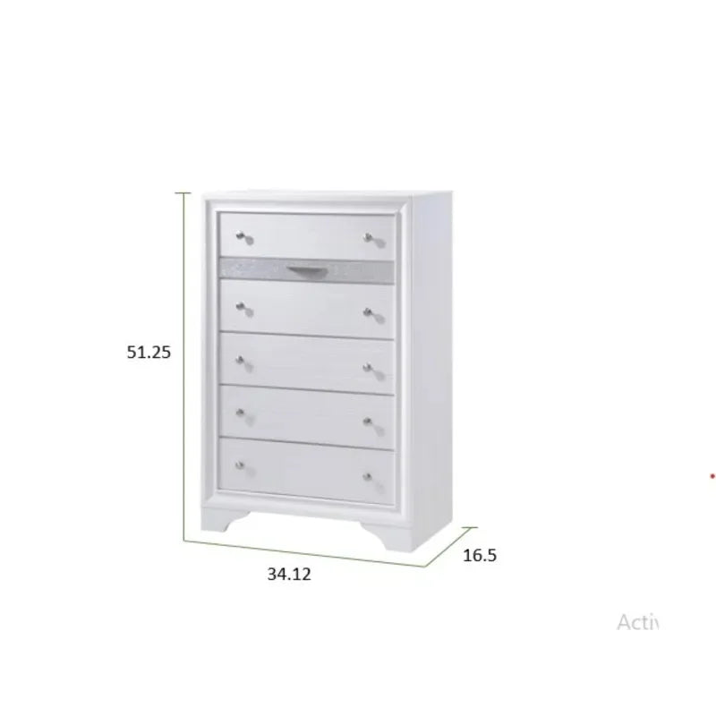 Traditional 5-Piece Storage Bedroom Set with Wood in White, Queen Size - Ohberri