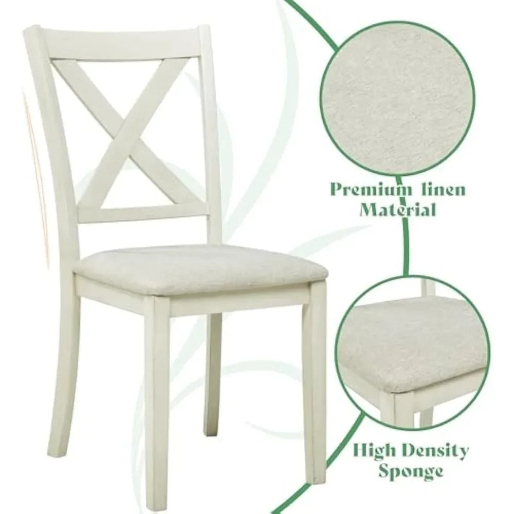 7-Piece Farmhouse Solid Wood Dining Table Set with 6 Upholstered Chairs, 60" Space Saving Dinner Table & Chairs Set - Ohberri