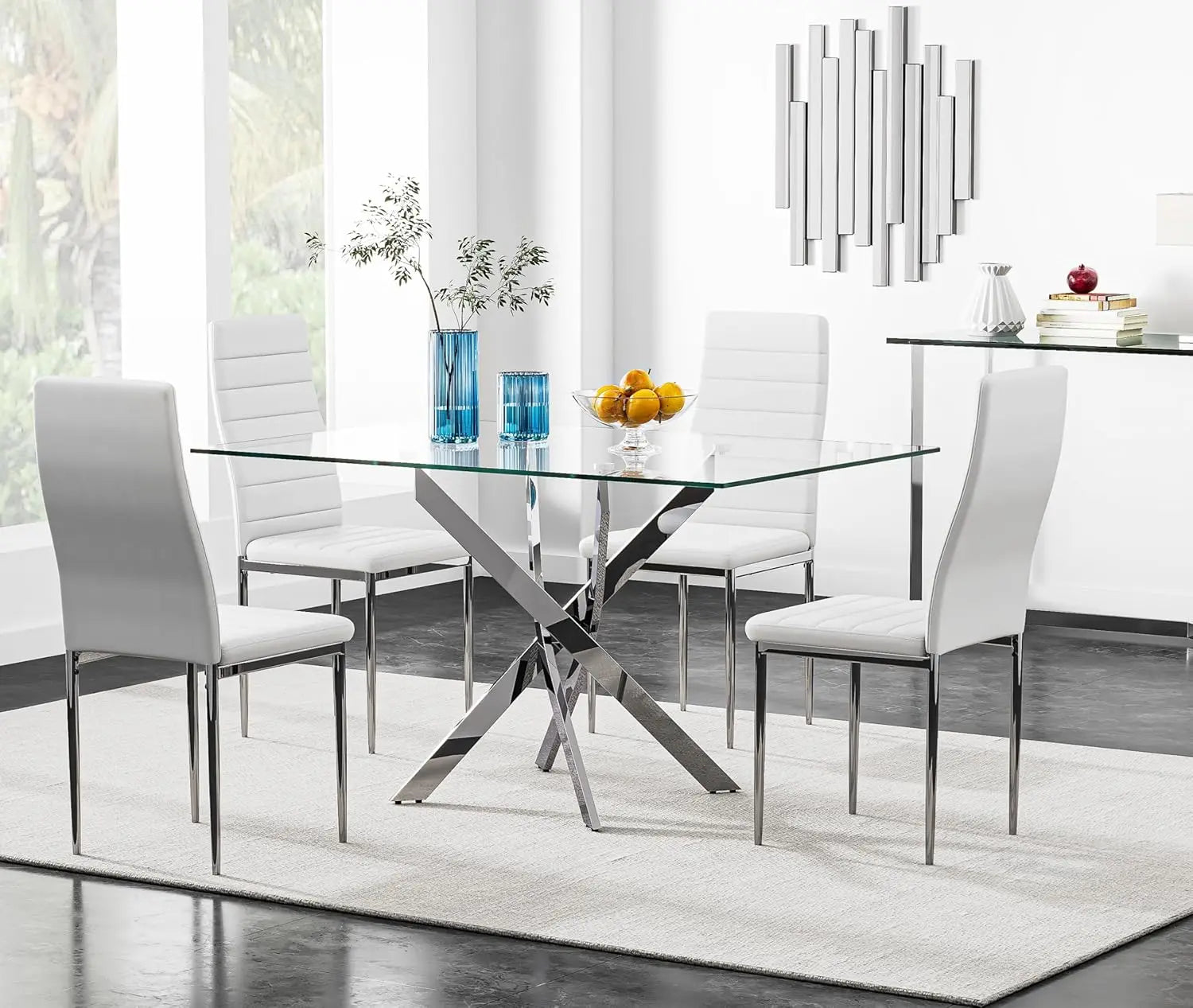 5 Piece Dining Table Set,Tempered Glass Dining Table Set for 4 Kitchen Table Set with 4 Upholstered Chairs for Dining Room - Ohberri