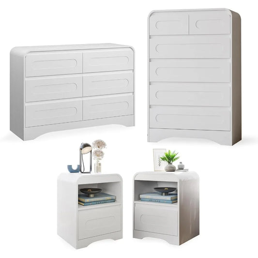 4 Pcs Bedroom Set, Dresser and Nightstand Sets, Including Modern Wooden Tall 6 Drawer Dressers - Ohberri