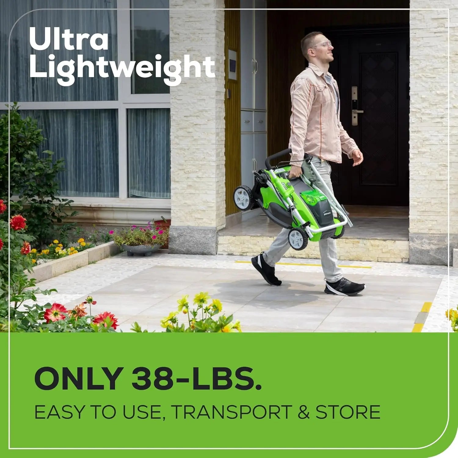 40V 16" Cordless Lawn Mower, Ultra-Light Push Mower with 4.0Ah Battery & Charger(75+ Tool Compatibility, 45Min Runtime) - Ohberri